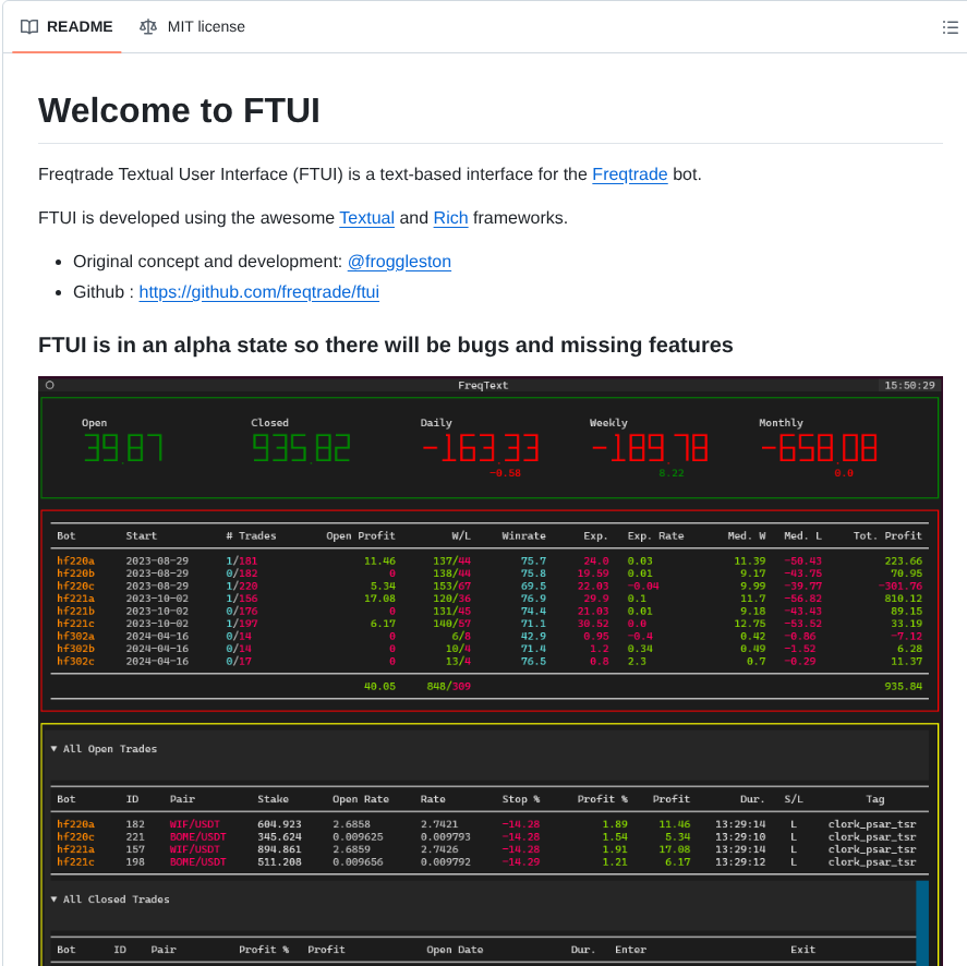 Freqtrade Ftui screenshot