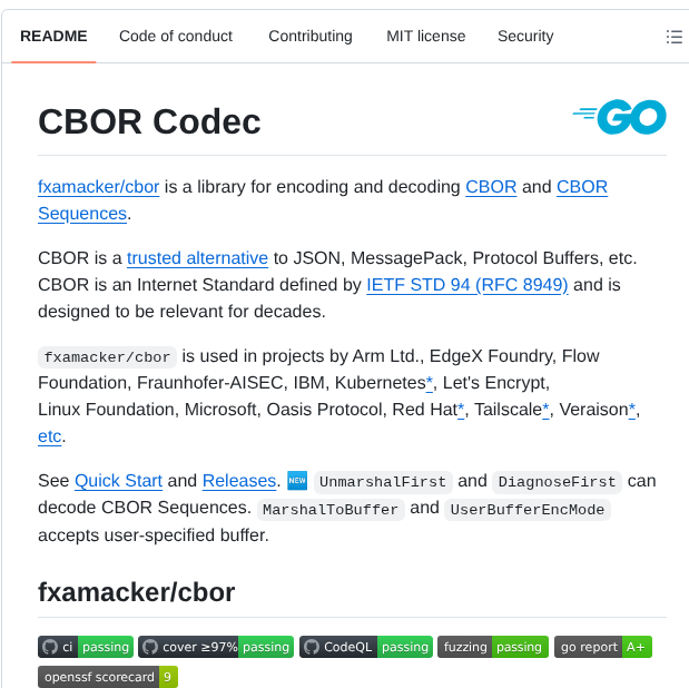 Fxamacker Cbor screenshot