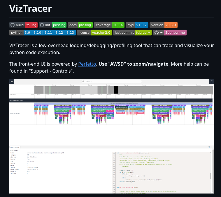 Gaogaotiantian Viztracer screenshot