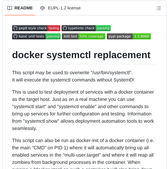 Gdraheim Docker Systemctl Replacement screenshot