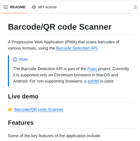 Georapbox Barcode Scanner screenshot