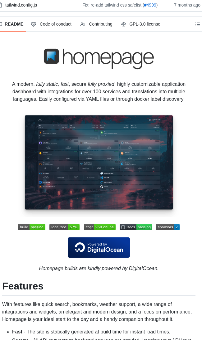 Gethomepage Homepage screenshot