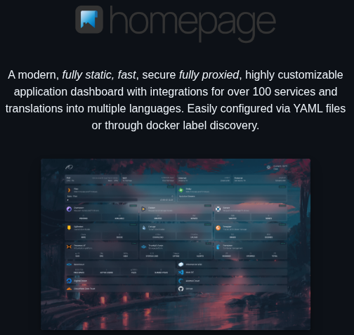 Gethomepage Homepage screenshot