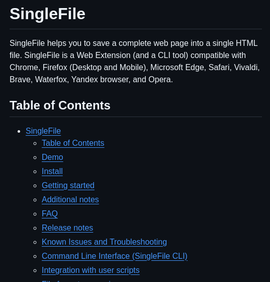 Gildas Lormeau Singlefile screenshot