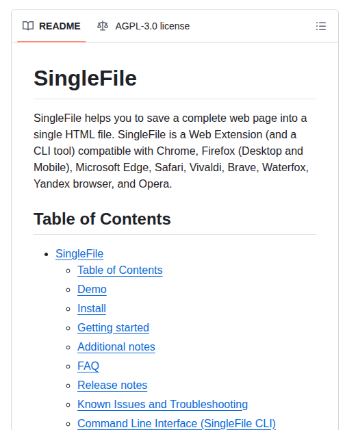 Gildas Lormeau Singlefile screenshot
