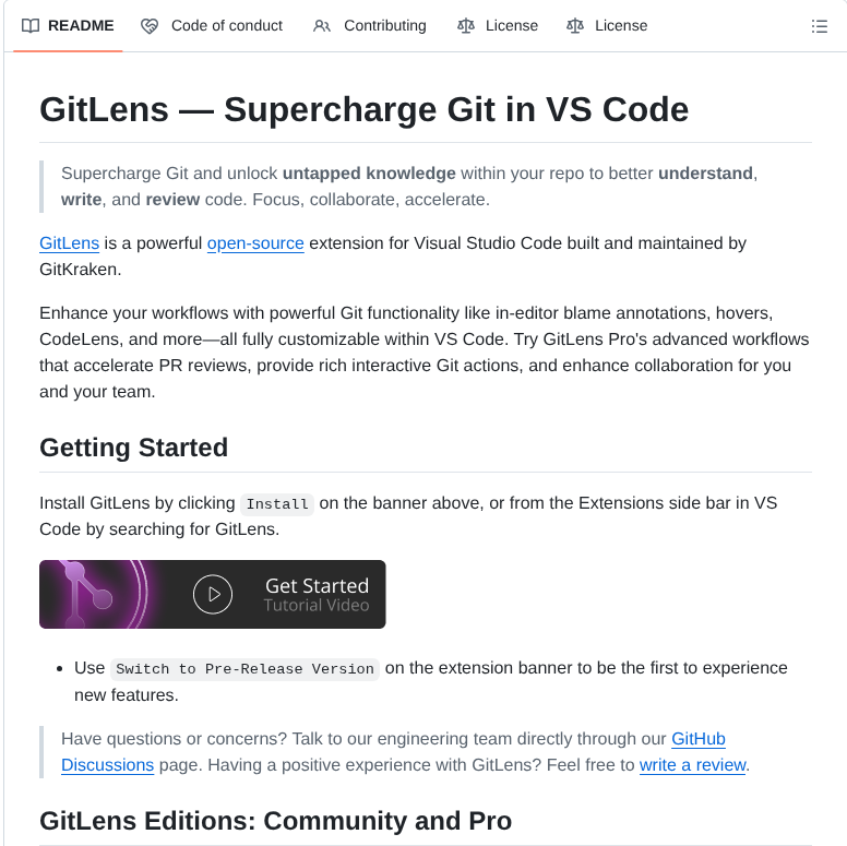 Gitkraken Vscode Gitlens screenshot