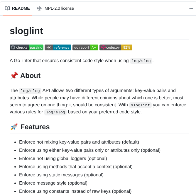 Go Simpler Sloglint screenshot