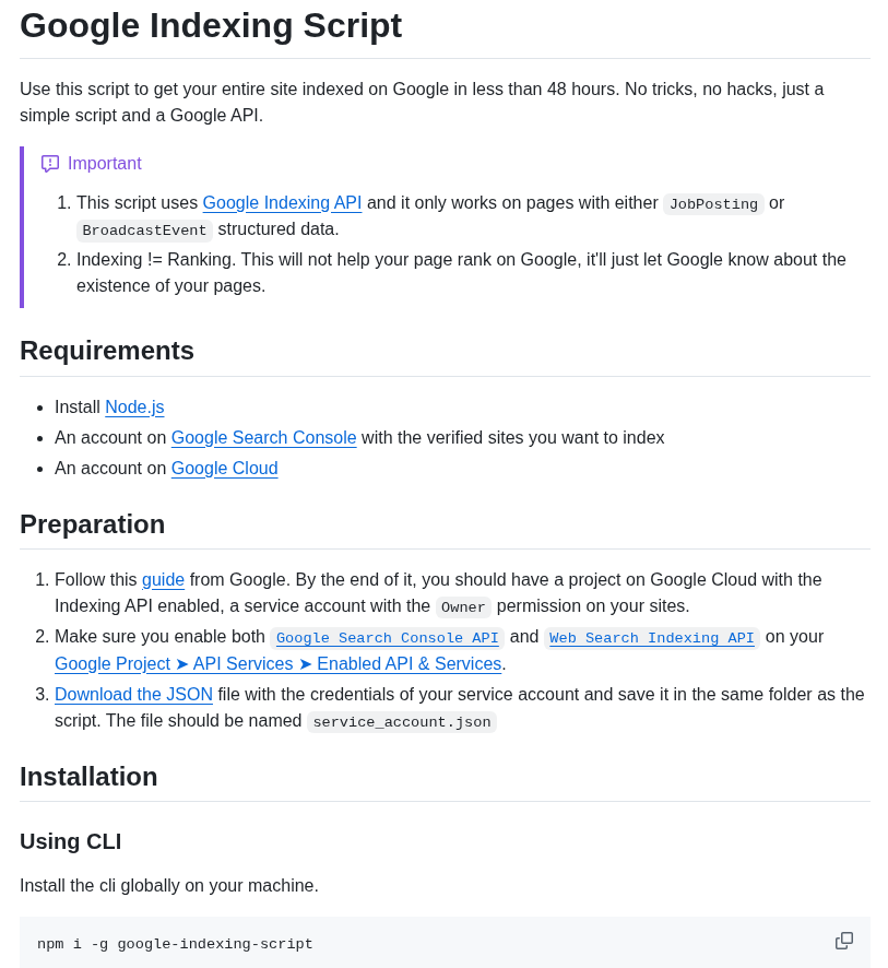 Goenning Google Indexing Script screenshot