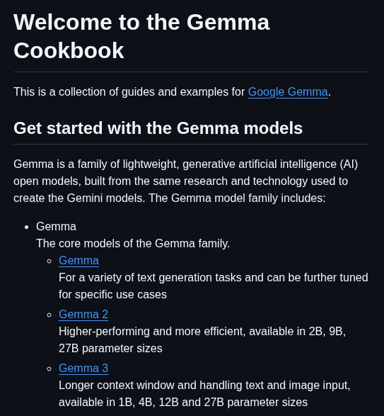 Google Gemini Gemma Cookbook screenshot