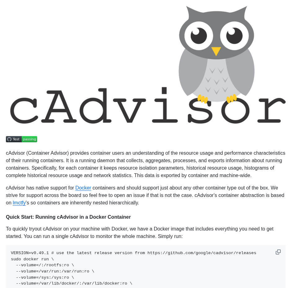 Google Cadvisor screenshot