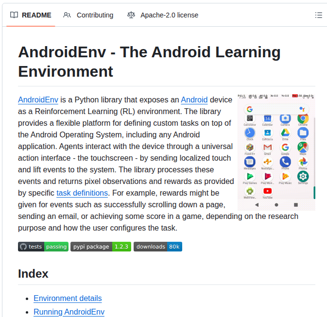 Google Deepmind Android_env screenshot