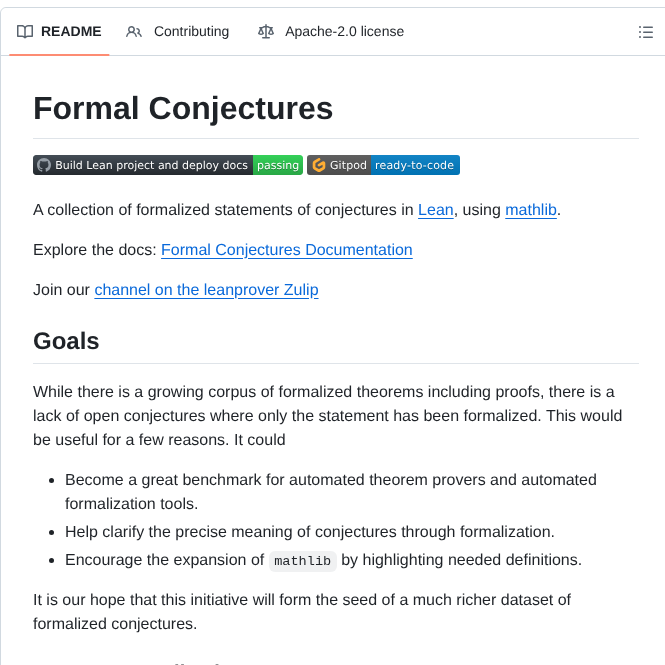 Google Deepmind Formal Conjectures screenshot