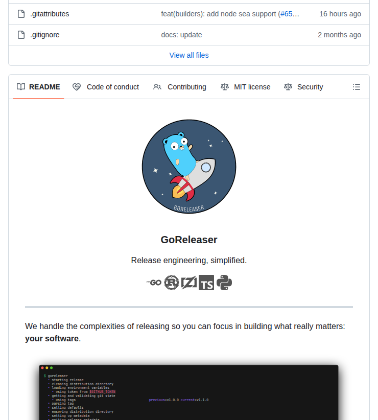 Goreleaser Goreleaser screenshot