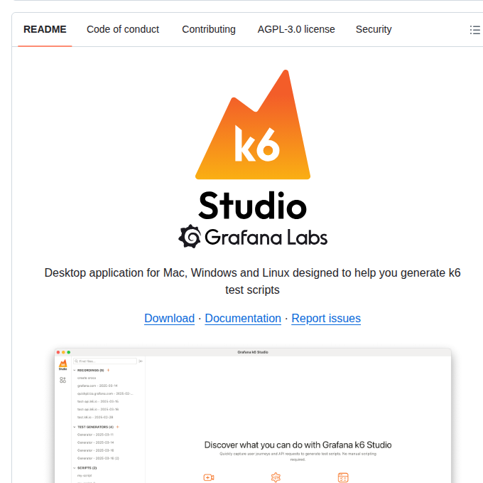 Grafana K6 Studio screenshot