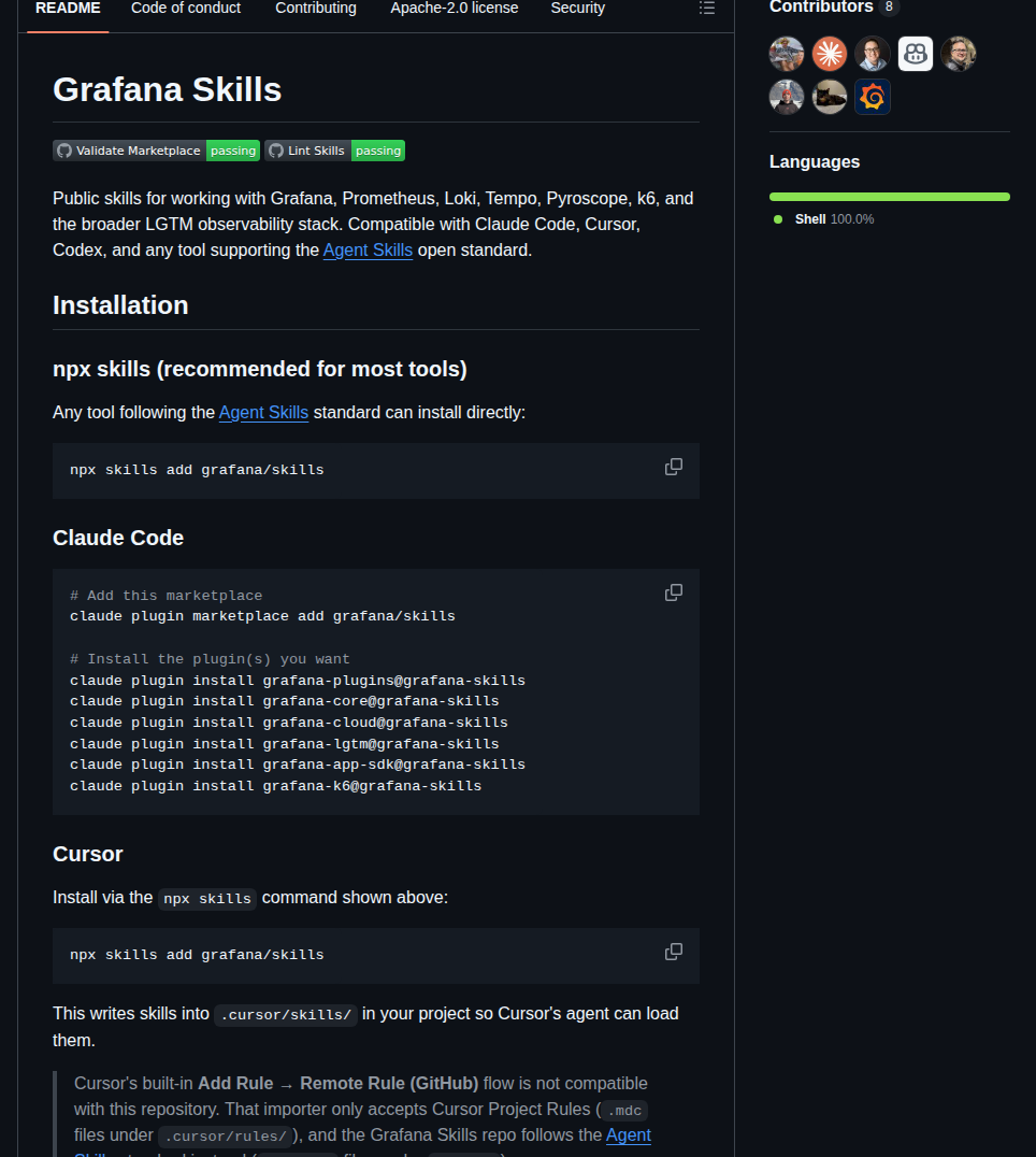 Grafana Skills screenshot