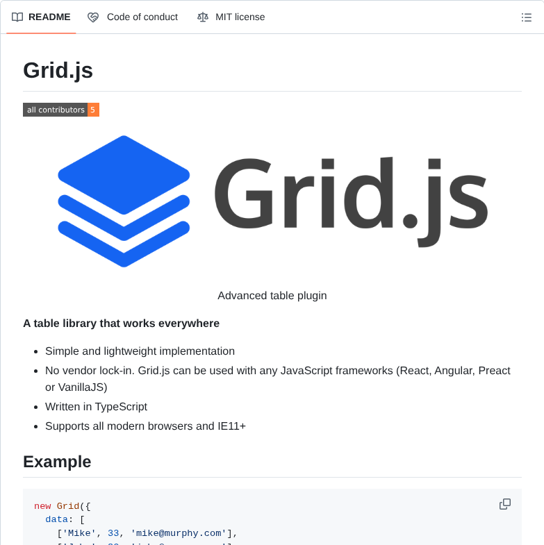 Grid Js Gridjs screenshot