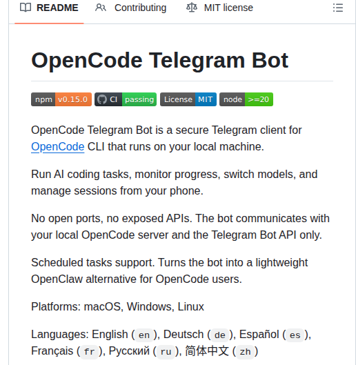 Grinev Opencode Telegram Bot screenshot