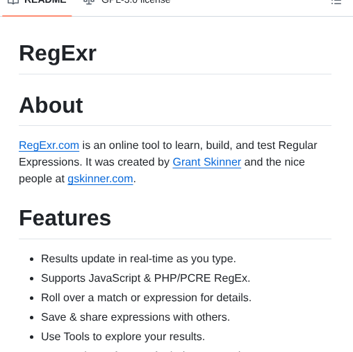 Gskinner Regexr screenshot