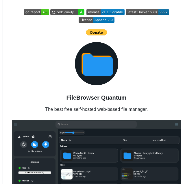 Gtsteffaniak Filebrowser screenshot