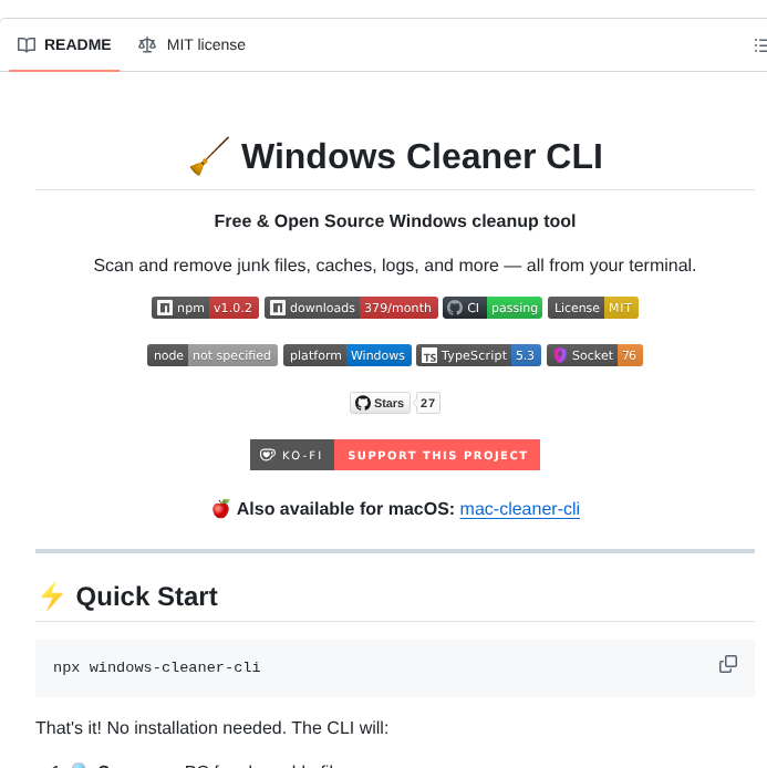 Guhcostan Windows Cleaner Cli screenshot