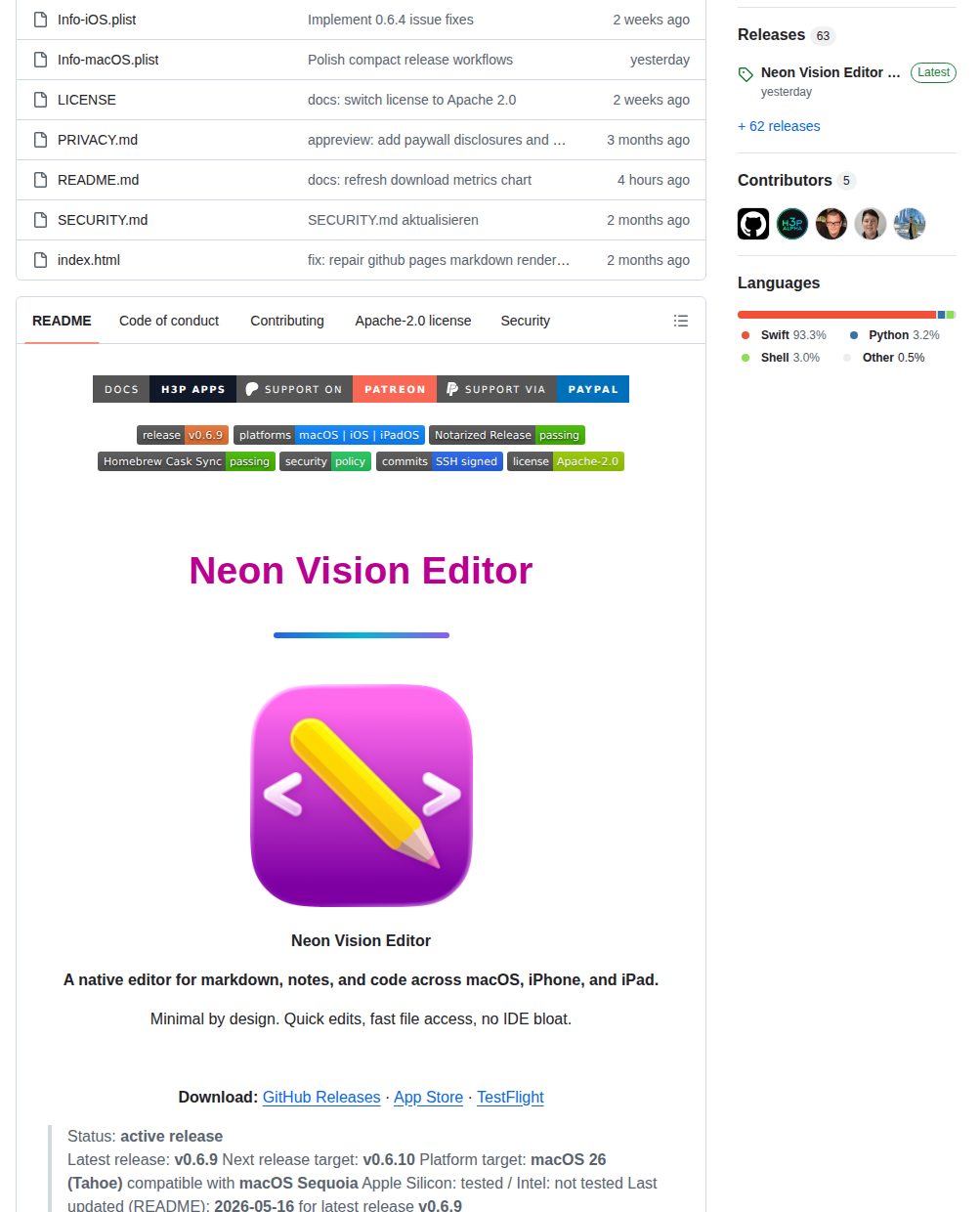 H3pdesign Neon Vision Editor screenshot