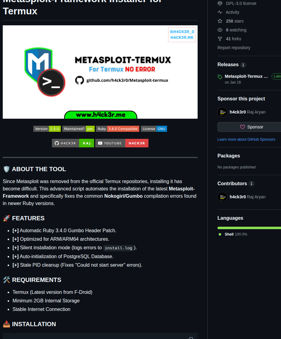H4ck3r0 Metasploit Termux screenshot