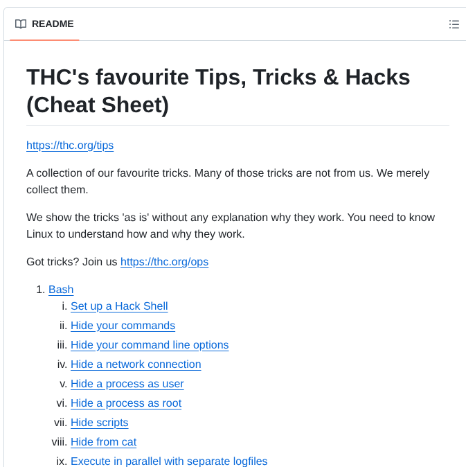 Hackerschoice Thc Tips Tricks Hacks Cheat Sheet screenshot