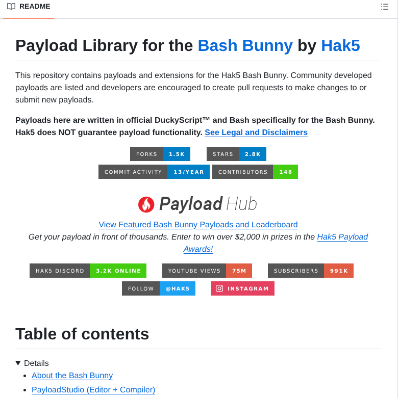 Hak5 Bashbunny Payloads screenshot