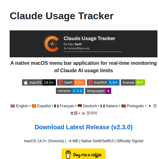 Hamed Elfayome Claude Usage Tracker screenshot