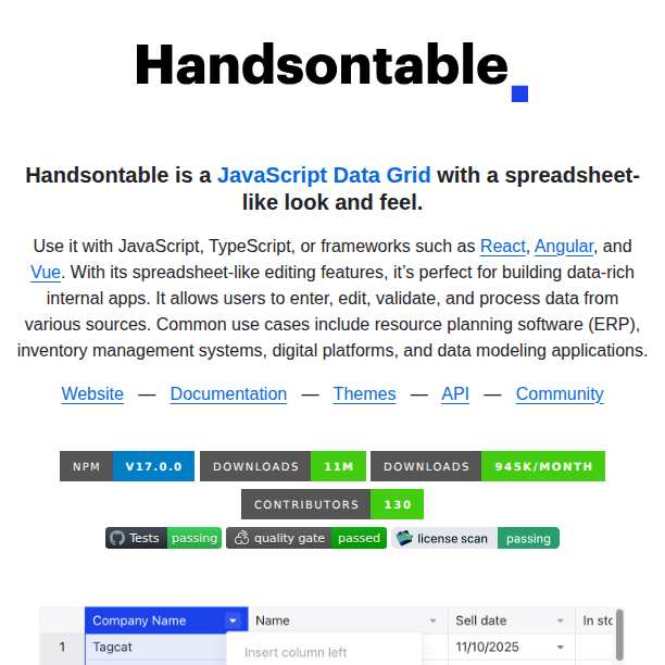 Handsontable Handsontable screenshot
