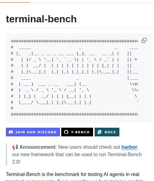 Harbor Framework Terminal Bench screenshot