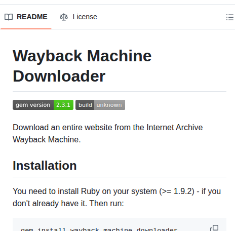 Hartator Wayback Machine Downloader screenshot