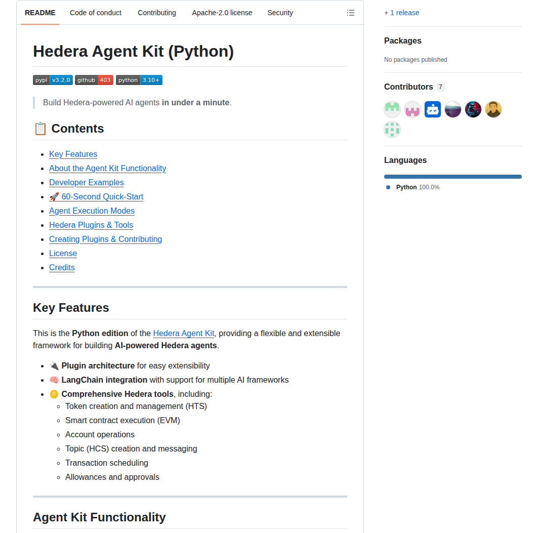 Hashgraph Hedera Agent Kit Py screenshot
