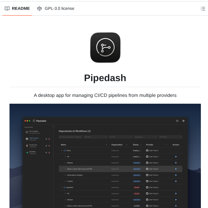 Hcavarsan Pipedash screenshot