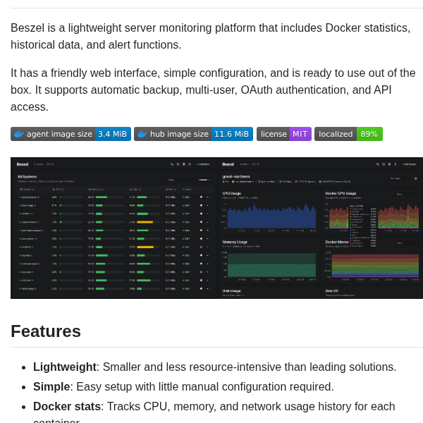 Henrygd Beszel screenshot