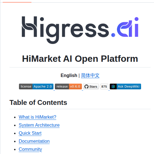 Higress Group Himarket screenshot