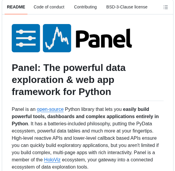 Holoviz Panel screenshot