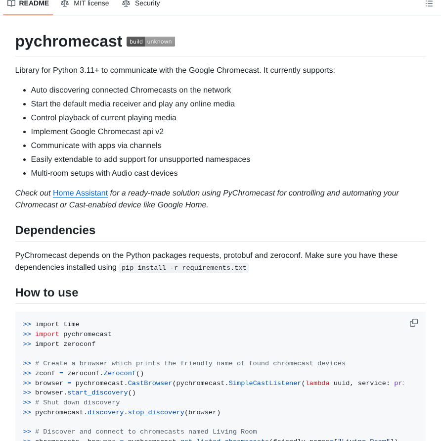 Home Assistant Libs Pychromecast screenshot