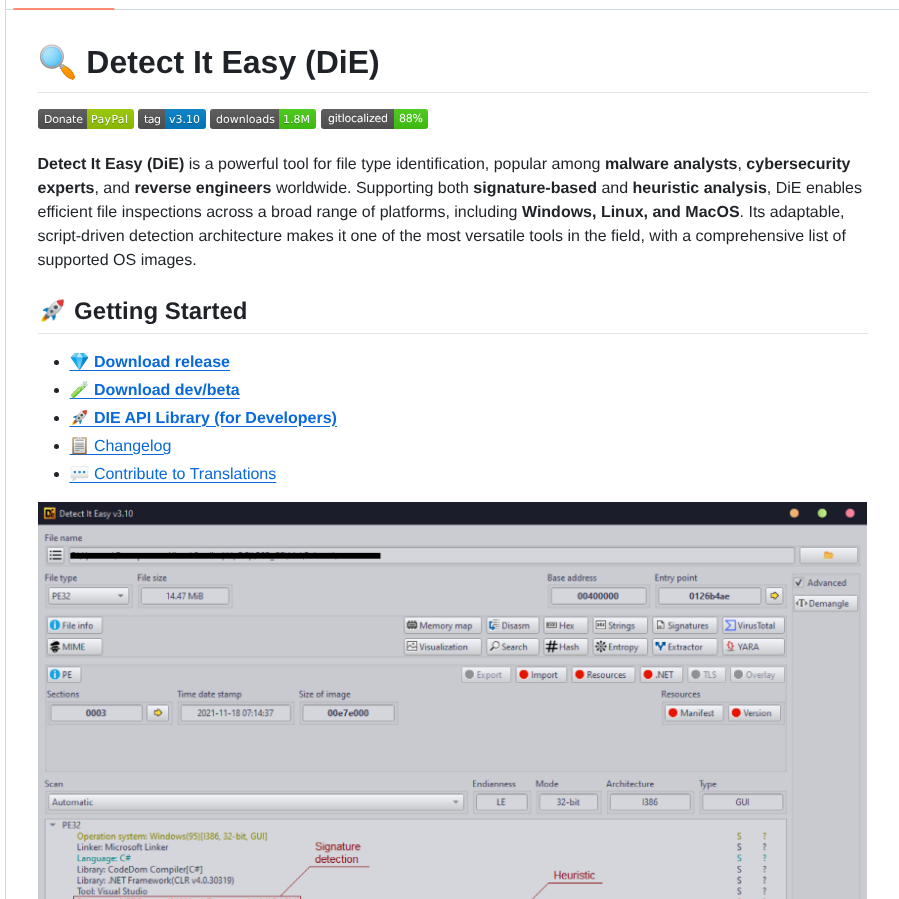 Horsicq Detect It Easy screenshot