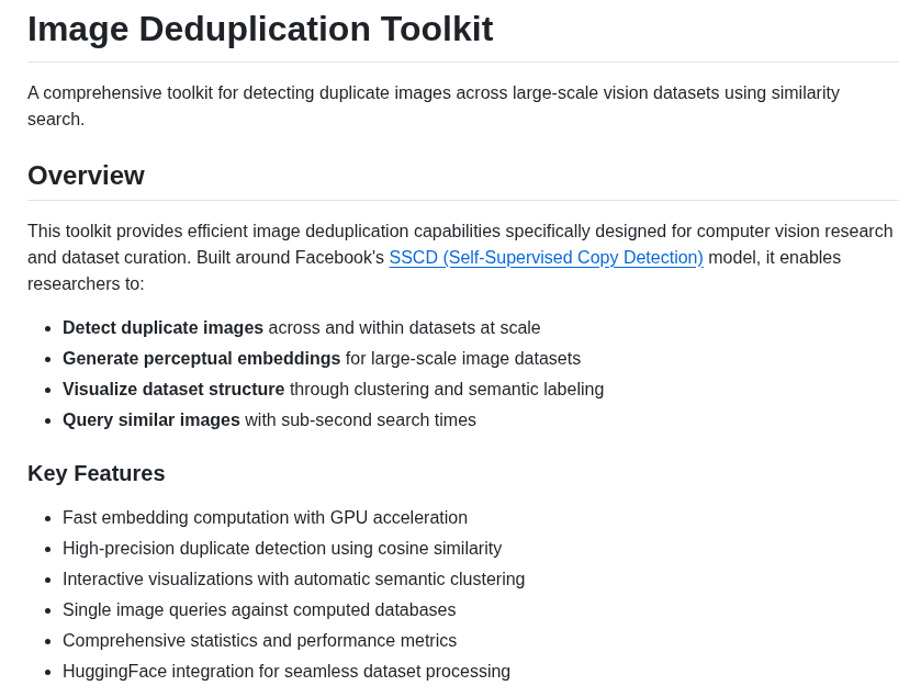 Huggingface Large Scale Image Deduplication screenshot