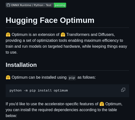 Huggingface Optimum screenshot