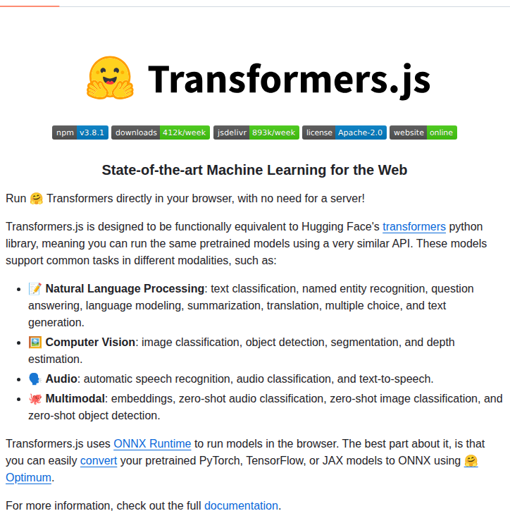 Huggingface Transformers.js screenshot