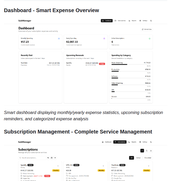 Huhusmang Subscription Management screenshot