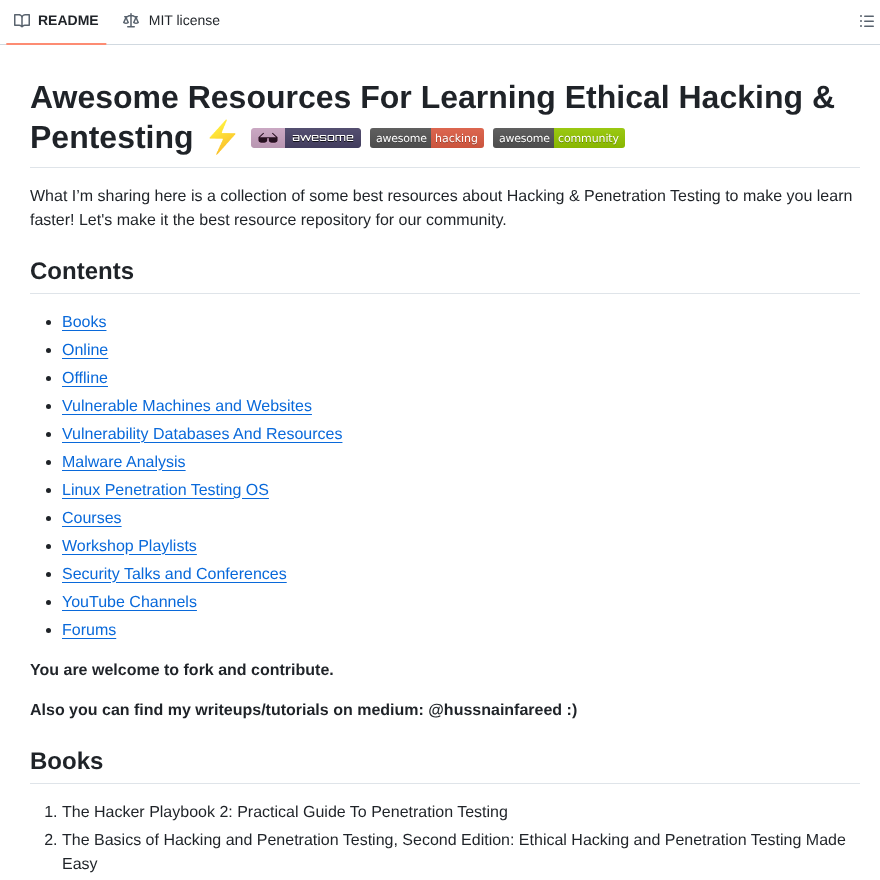 Husnainfareed Awesome Ethical Hacking Resources screenshot