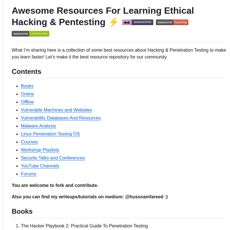 Husnainfareed Awesome Ethical Hacking Resources screenshot