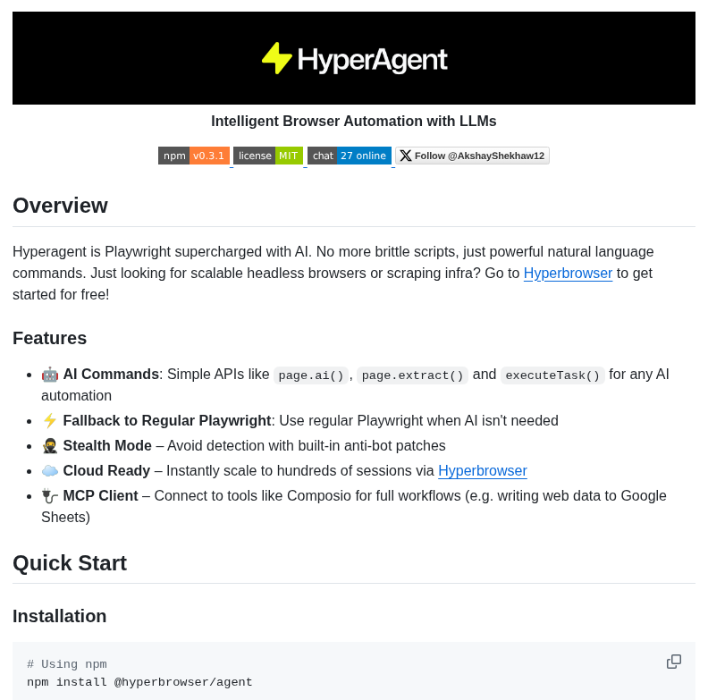Hyperbrowserai Hyperagent screenshot
