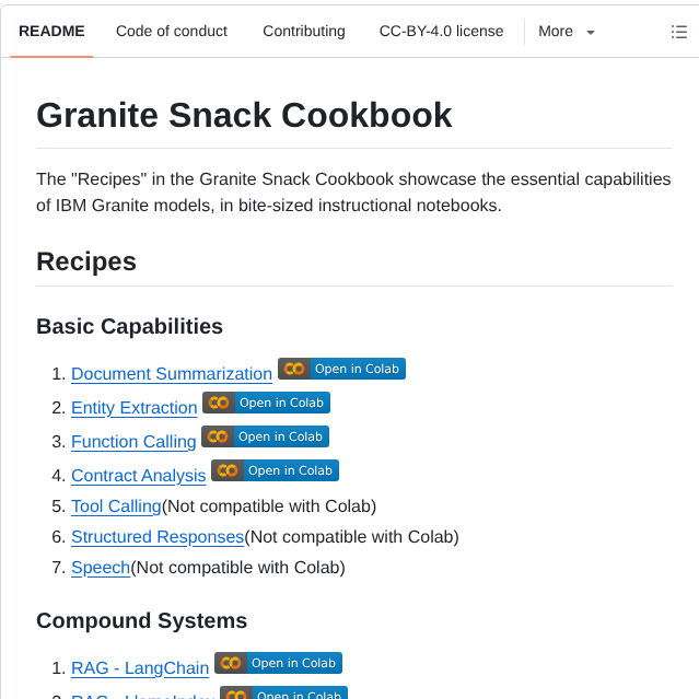 Ibm Granite Community Granite Snack Cookbook screenshot