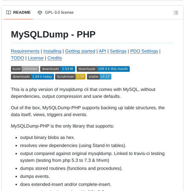 Ifsnop Mysqldump Php screenshot