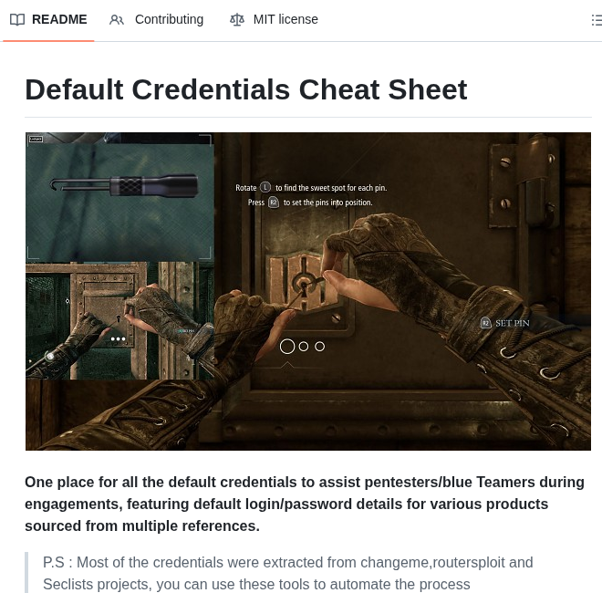 Ihebski Defaultcreds Cheat Sheet screenshot