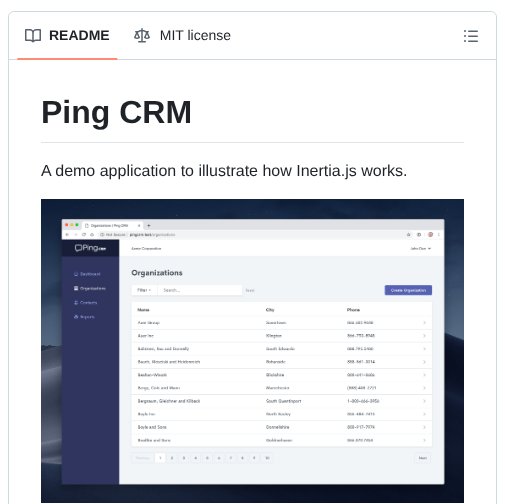 Inertiajs Pingcrm screenshot